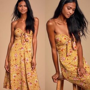 NWT Lulus Ava Mustard Floral Strapless Dress